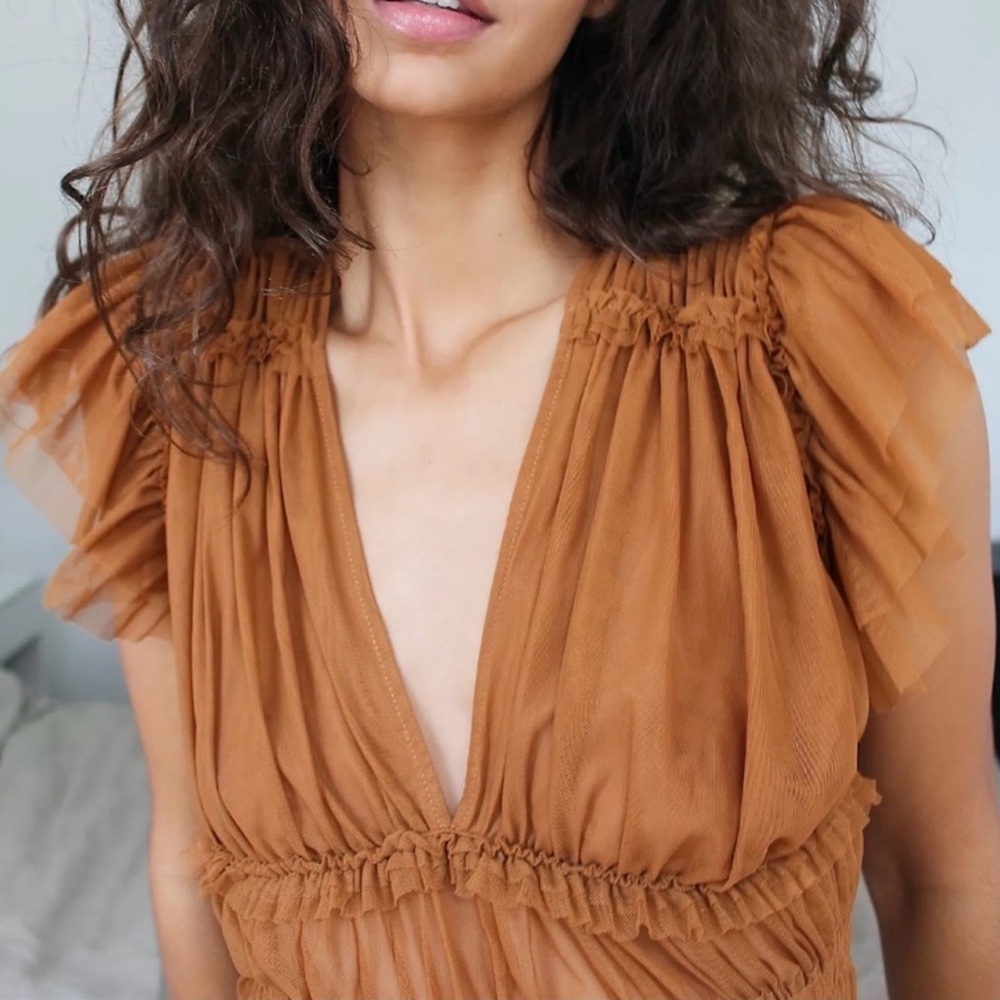 Elegant Brown Ruffled Women's Free People Top